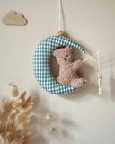 Nounours sur sa lune avec prénom - Vichy vert