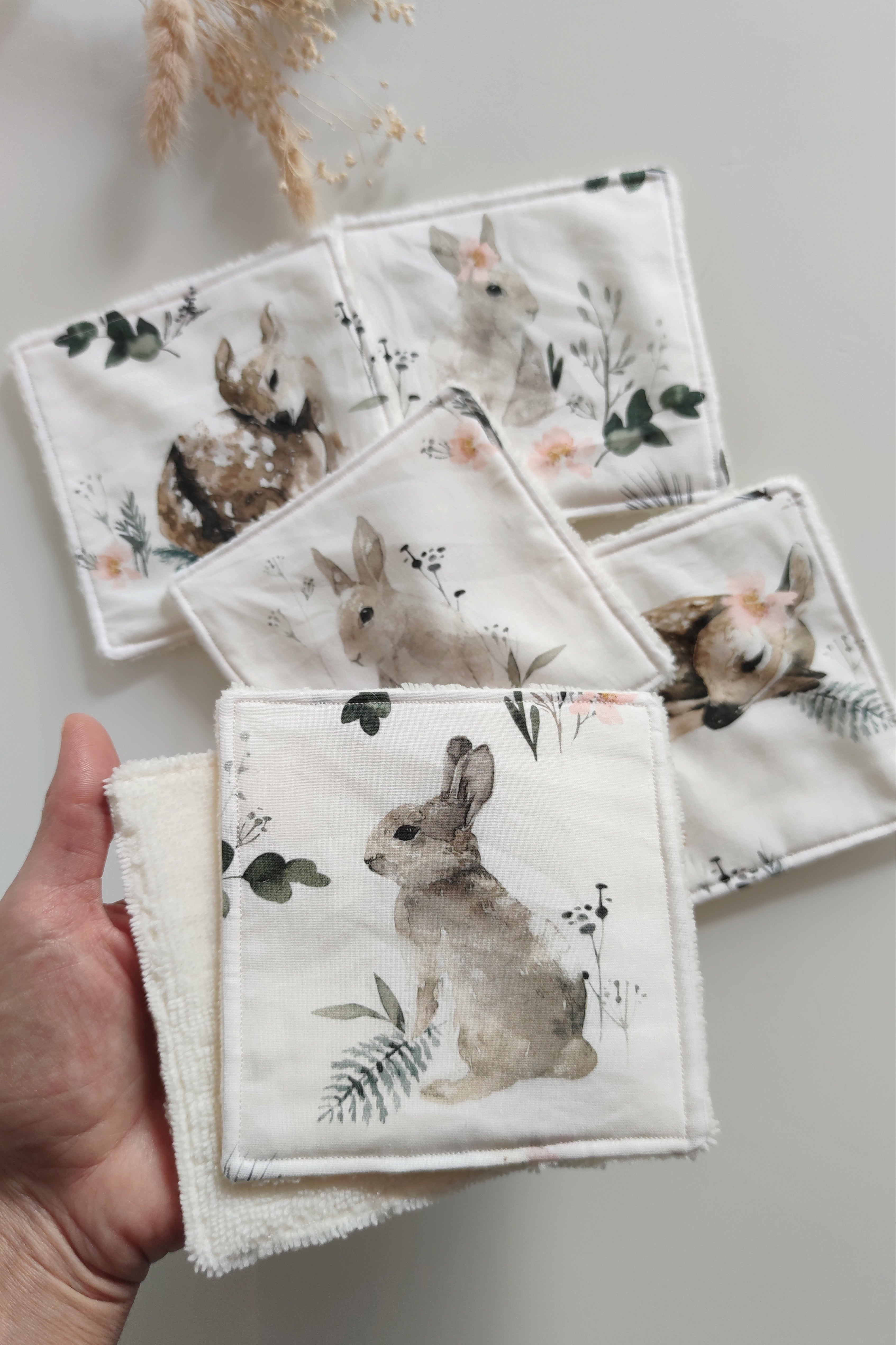Lot de 6 lingettes lavables - Animaux