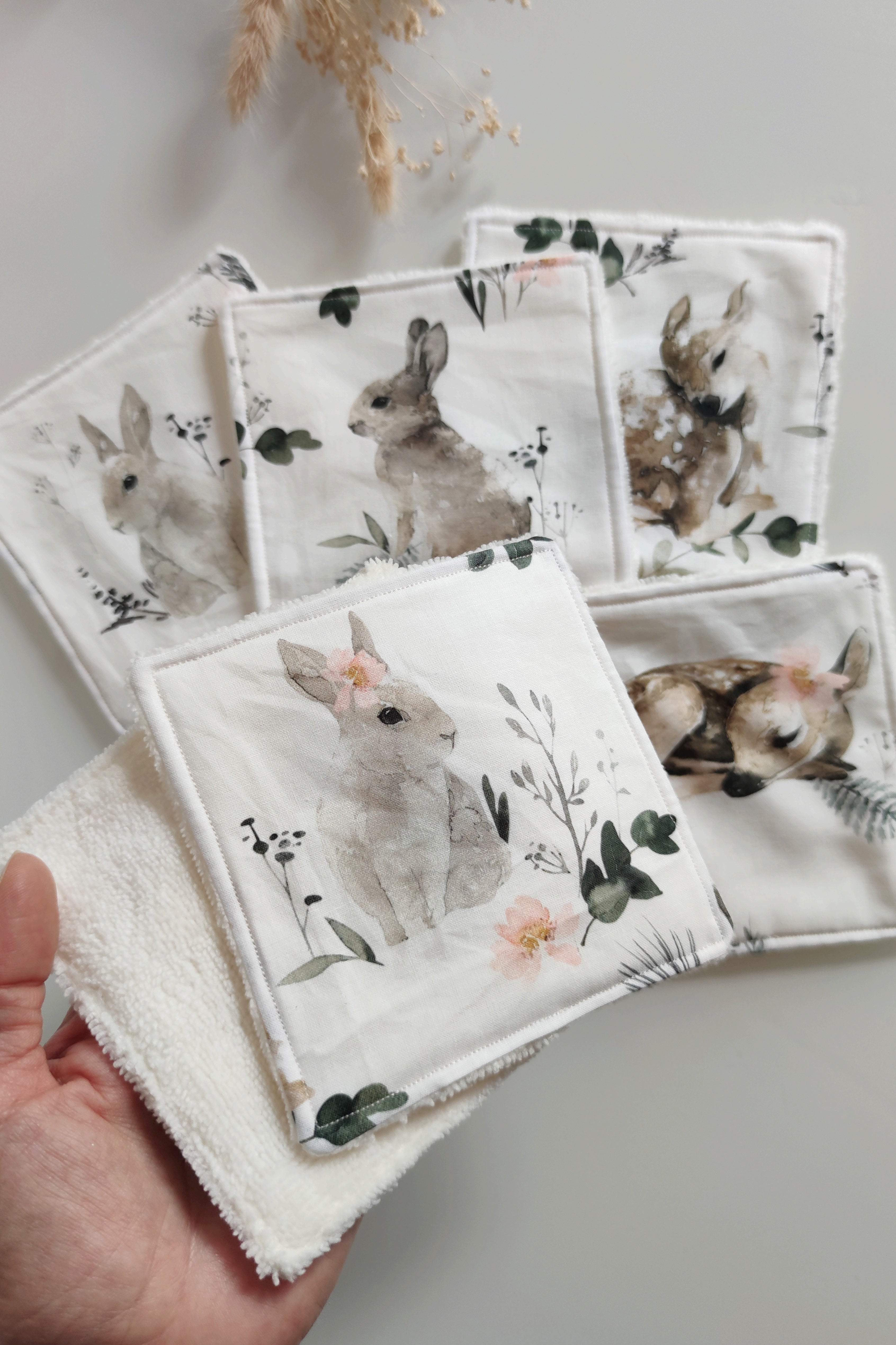 Lot de 6 lingettes lavables - Animaux