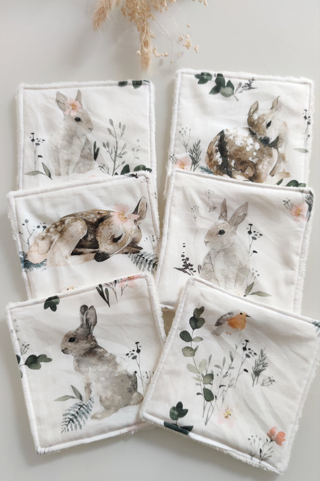 Lot de 6 lingettes lavables - Animaux