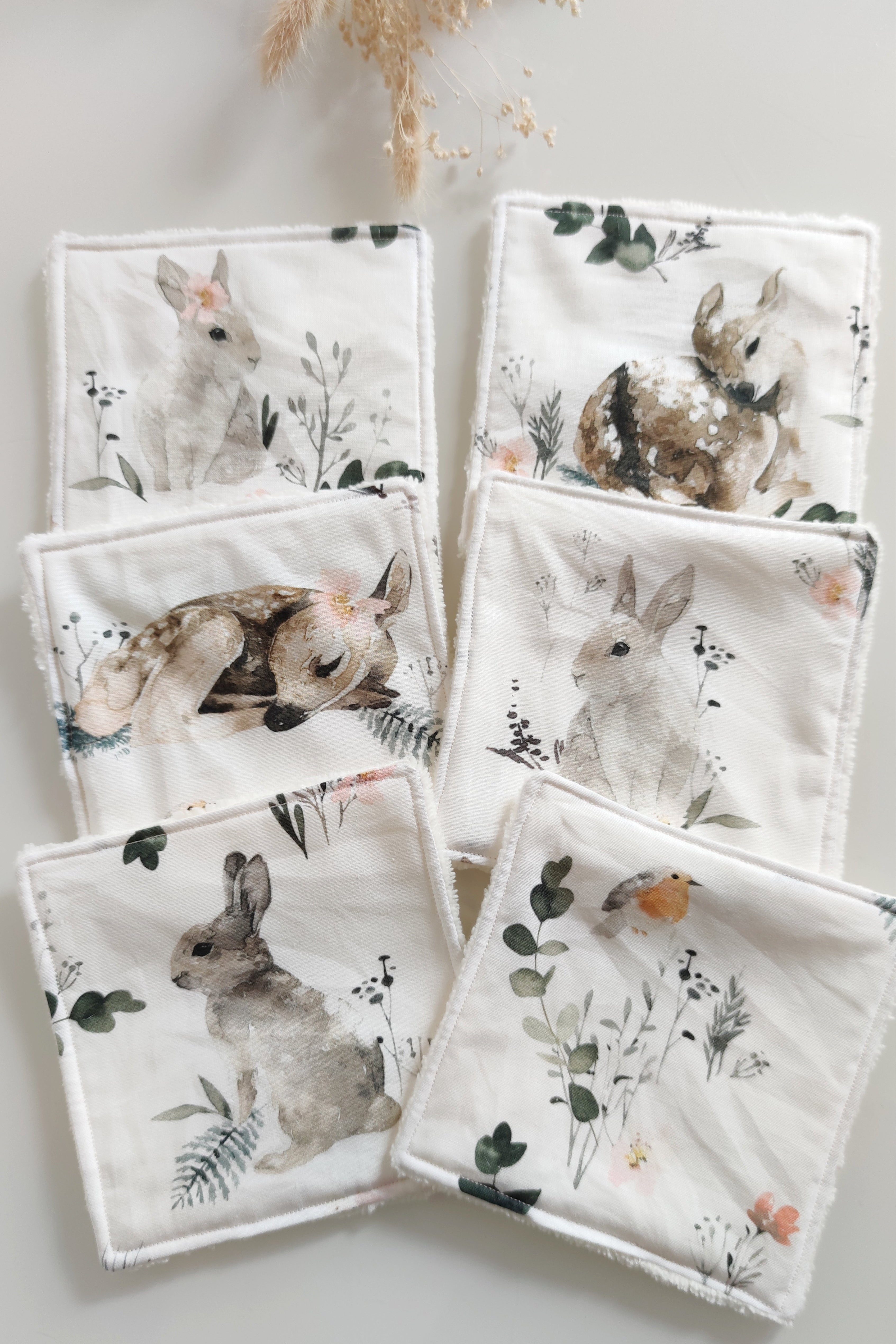 Lot de 6 lingettes lavables - Animaux