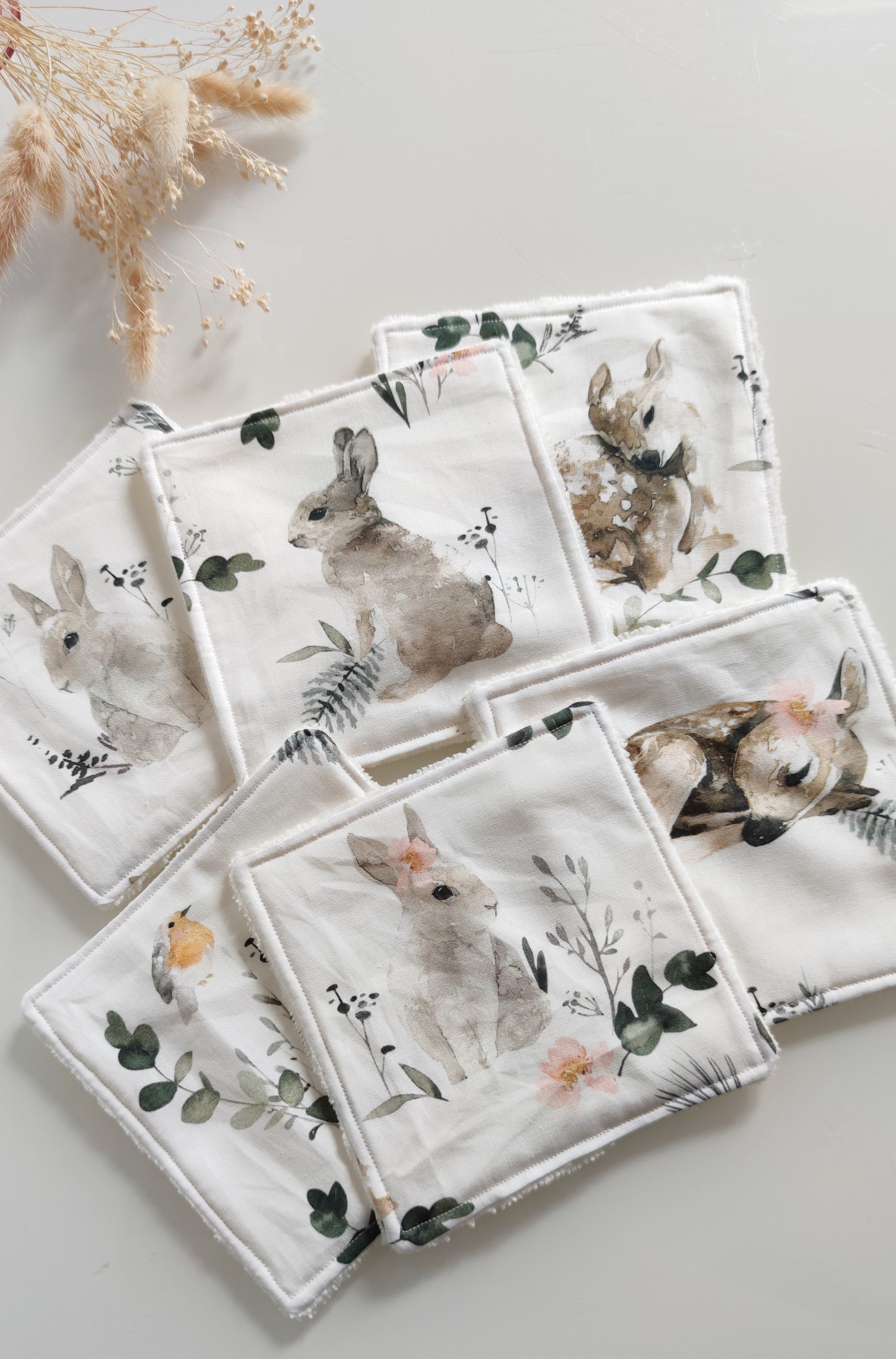 Lot de 6 lingettes lavables - Animaux