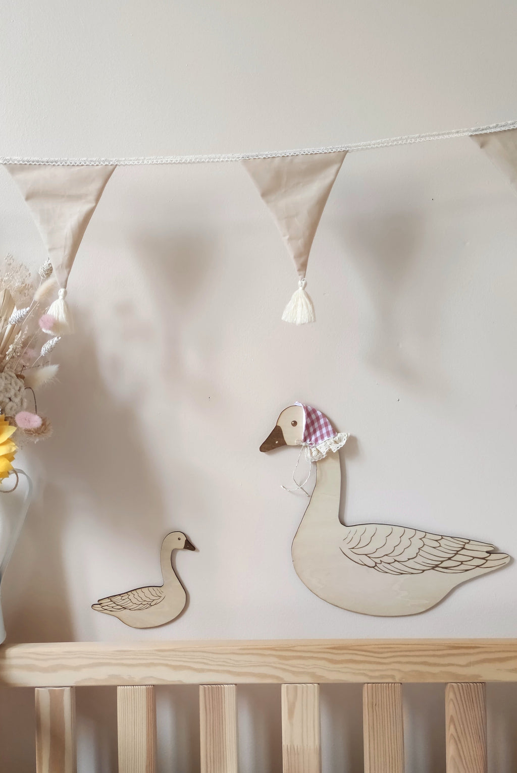 Forme en bois - Oie et son bébé