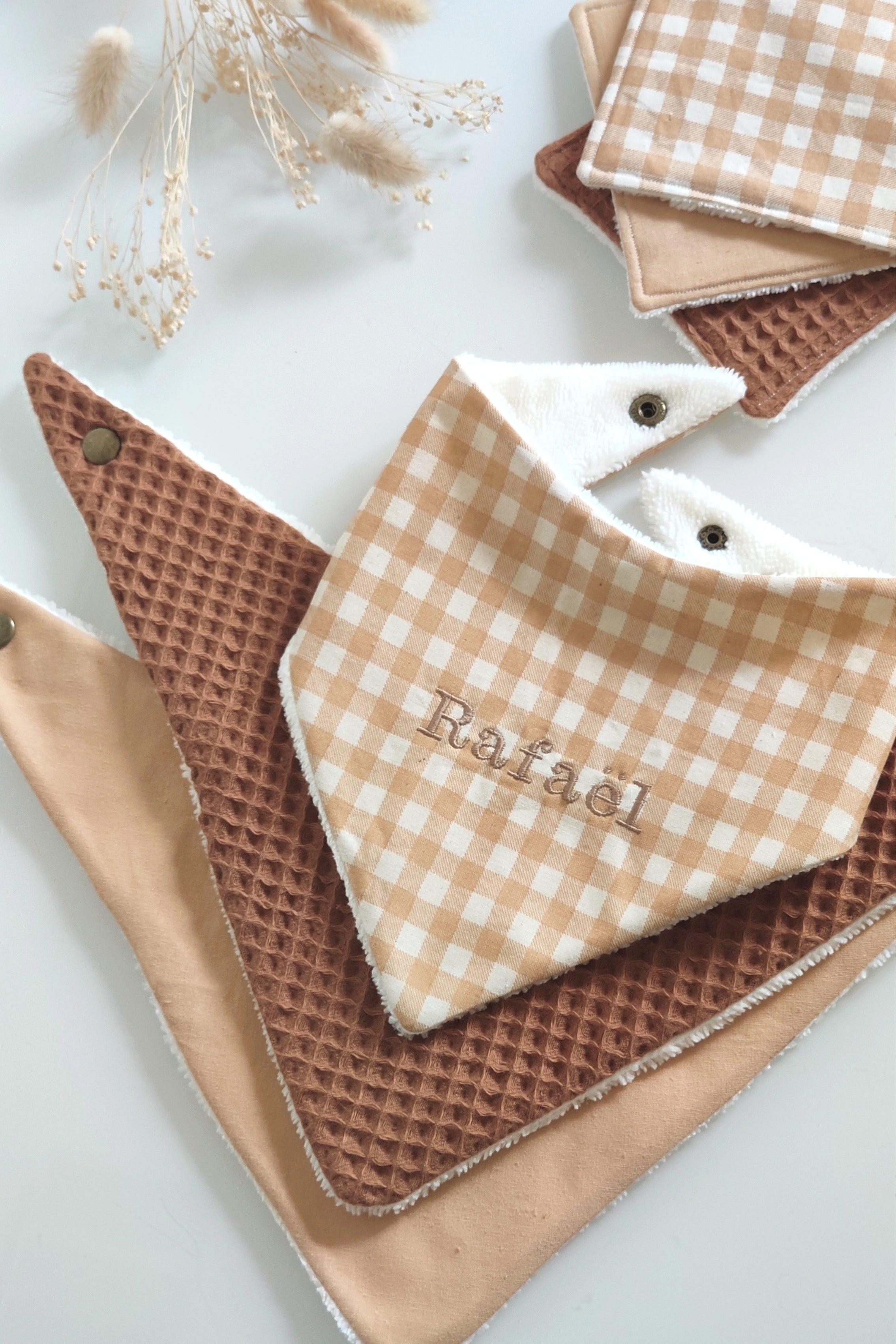 Lot de 3 bavoirs bandana - Camel