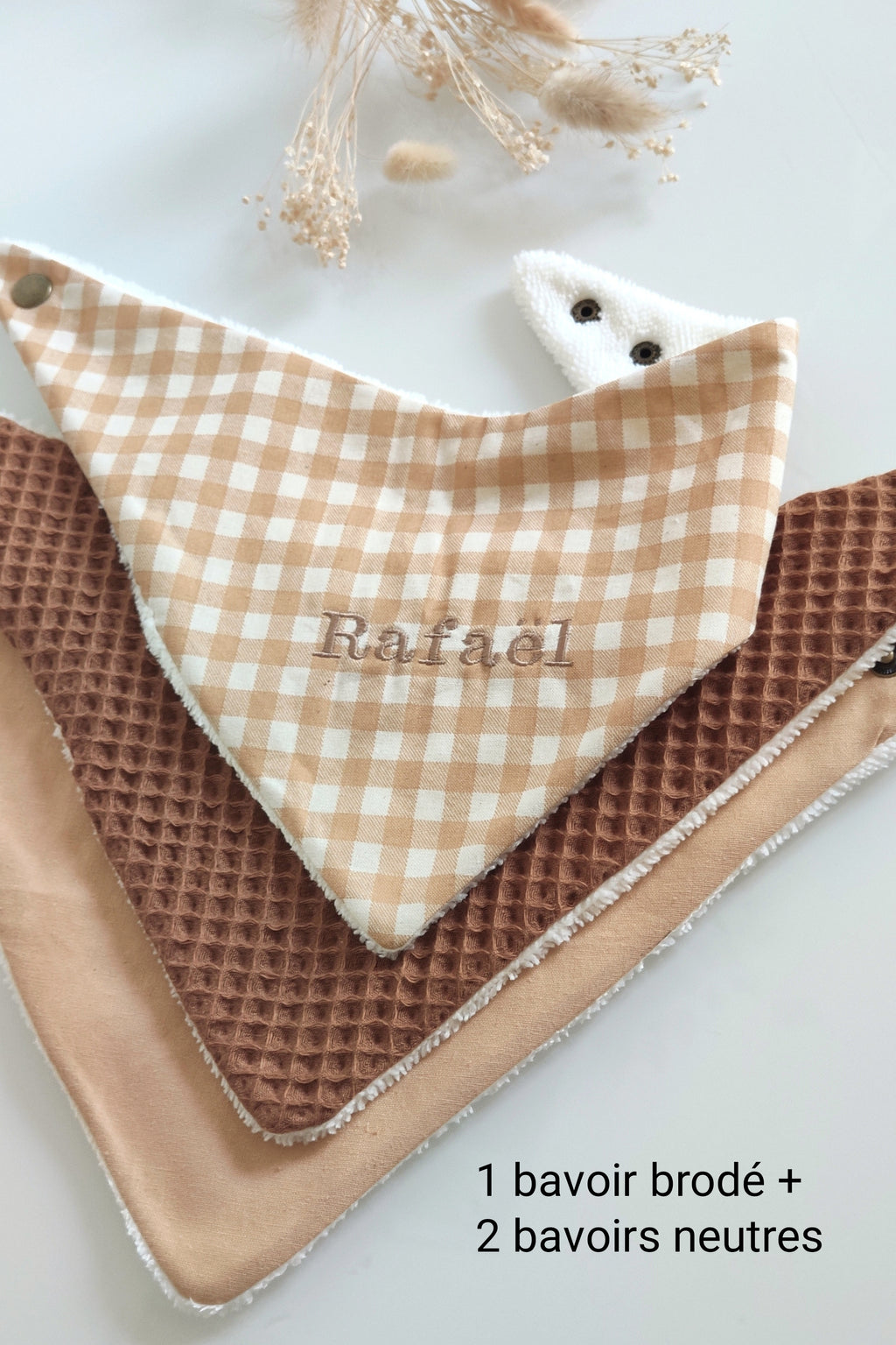 Lot de 3 bavoirs bandana - Camel