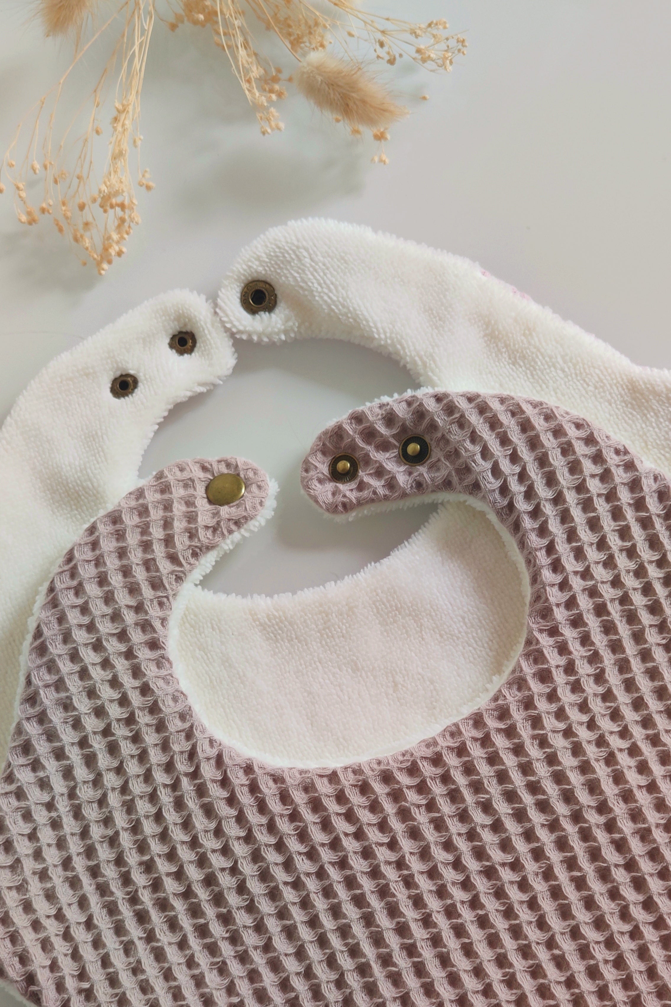 Lot de 3 bavoirs fleurs - Vieux rose