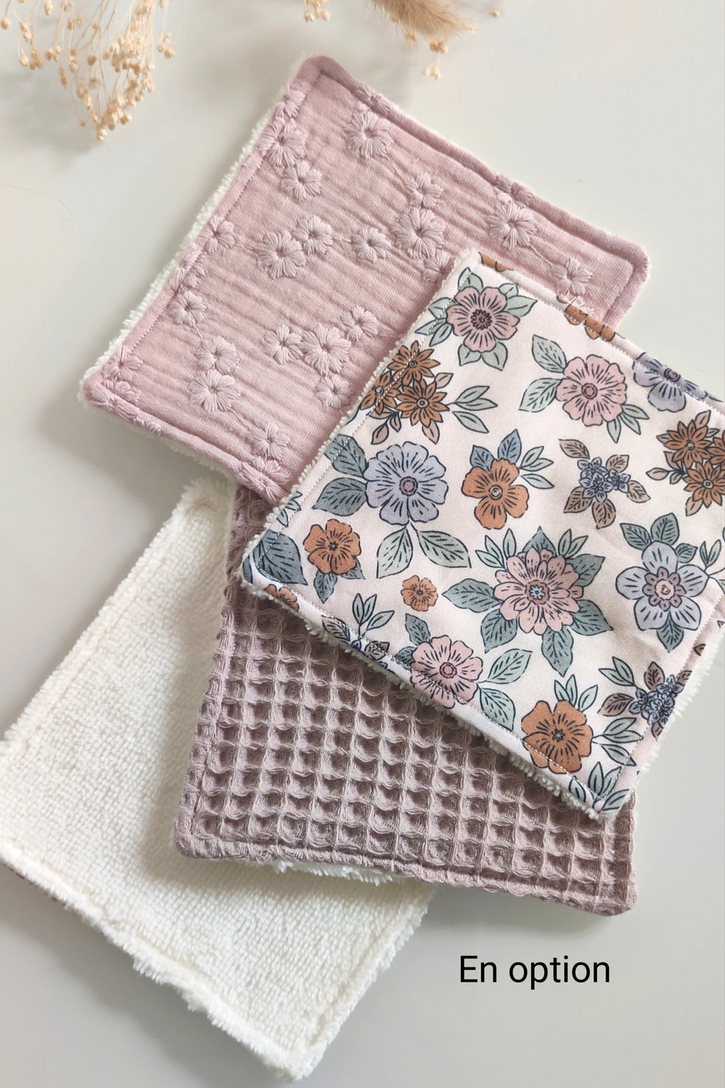 Lot de 3 bavoirs fleurs - Vieux rose