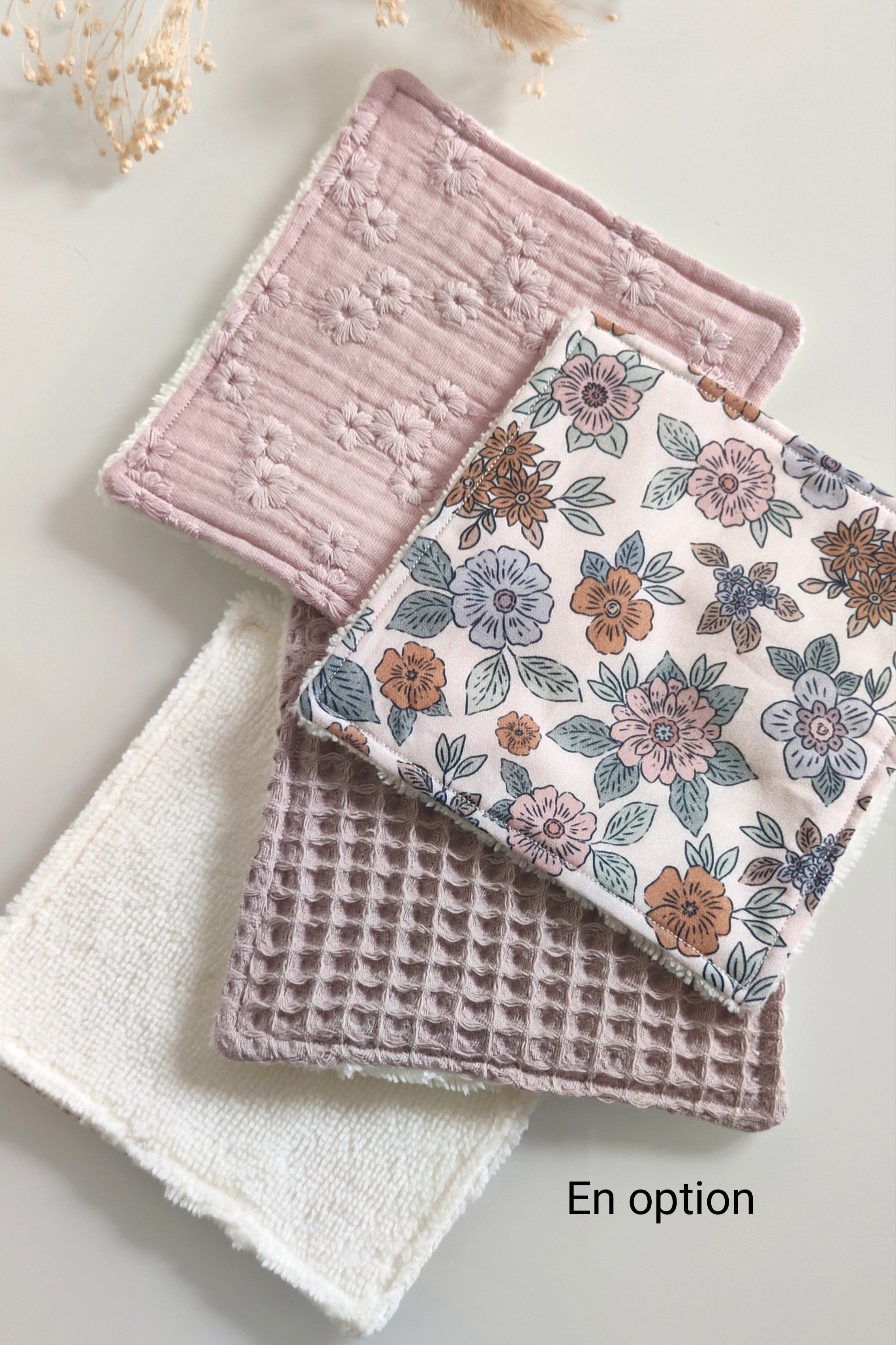 Lot de 3 bavoirs fleurs - Vieux rose