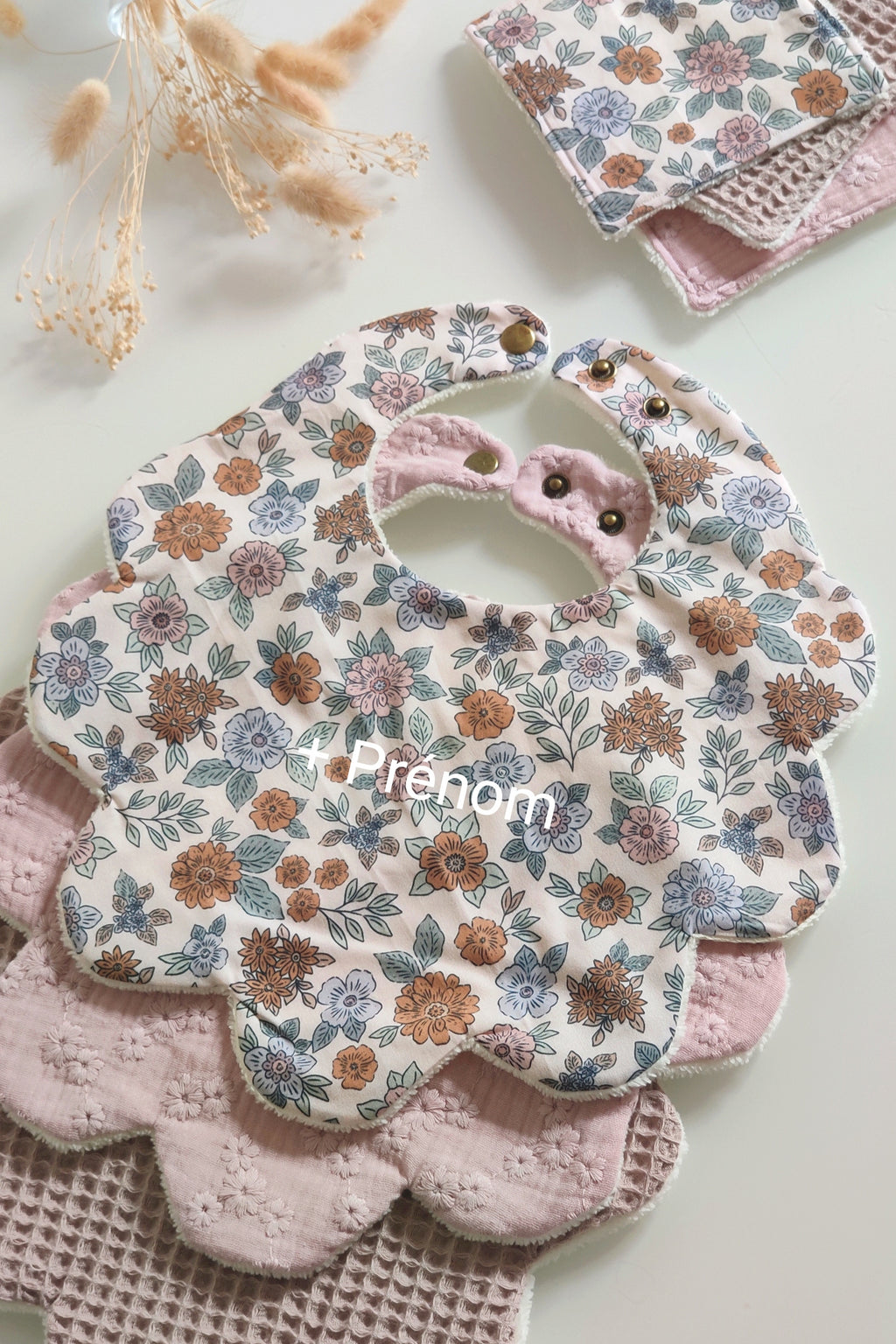 Lot de 3 bavoirs fleurs - Vieux rose