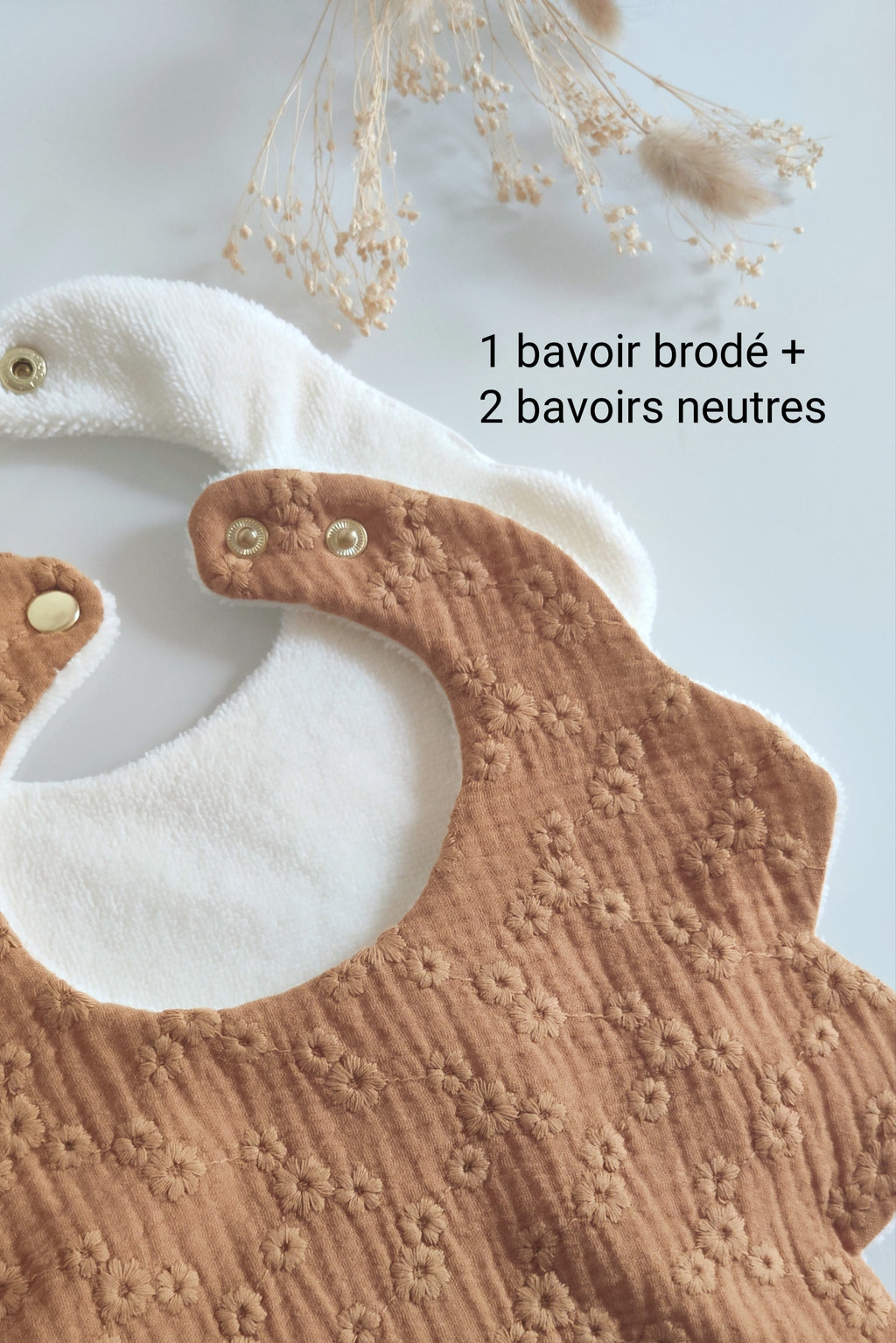 Lot de 3 bavoirs fleurs - Marron Camel