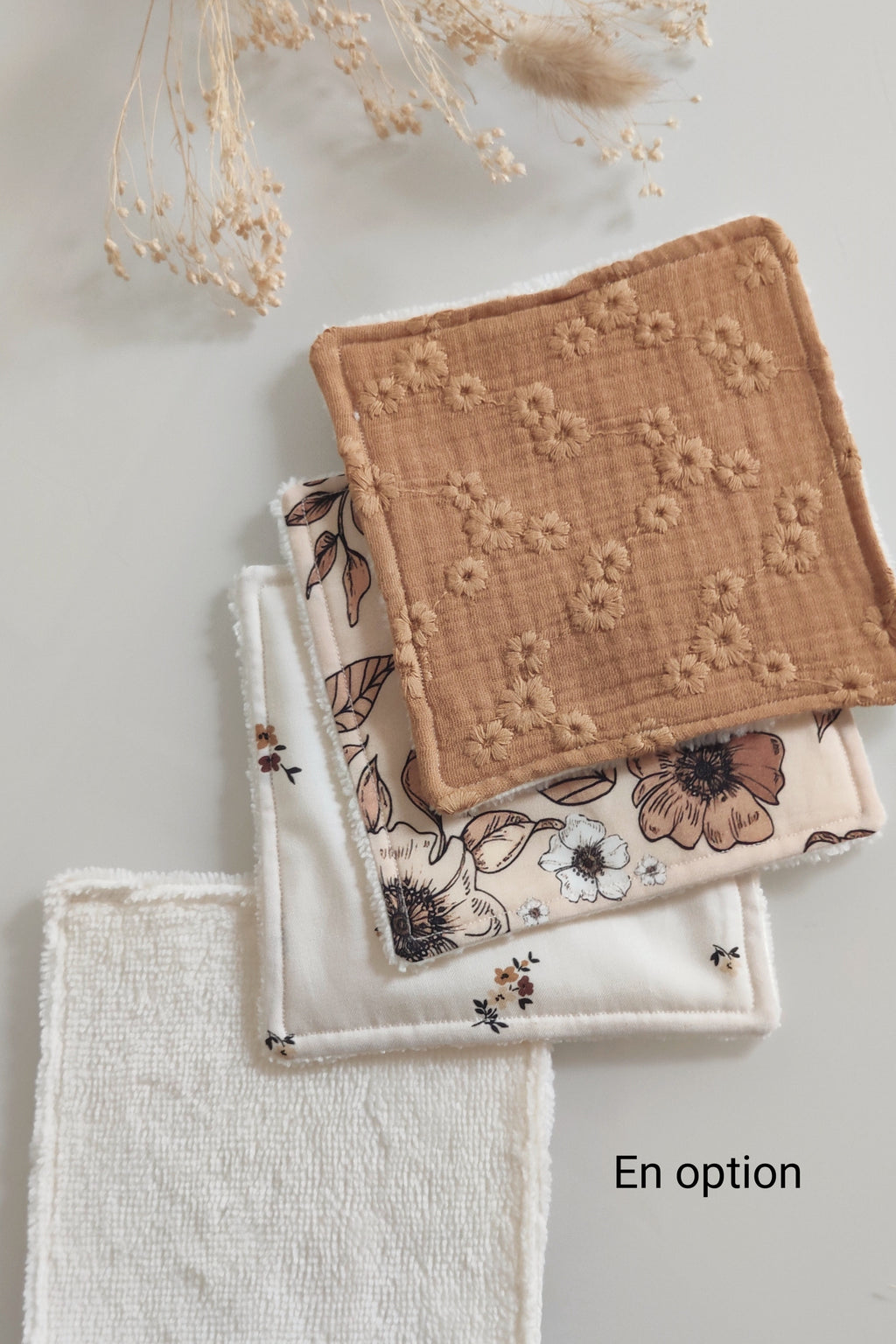 Lot de 3 bavoirs fleurs - Marron Camel