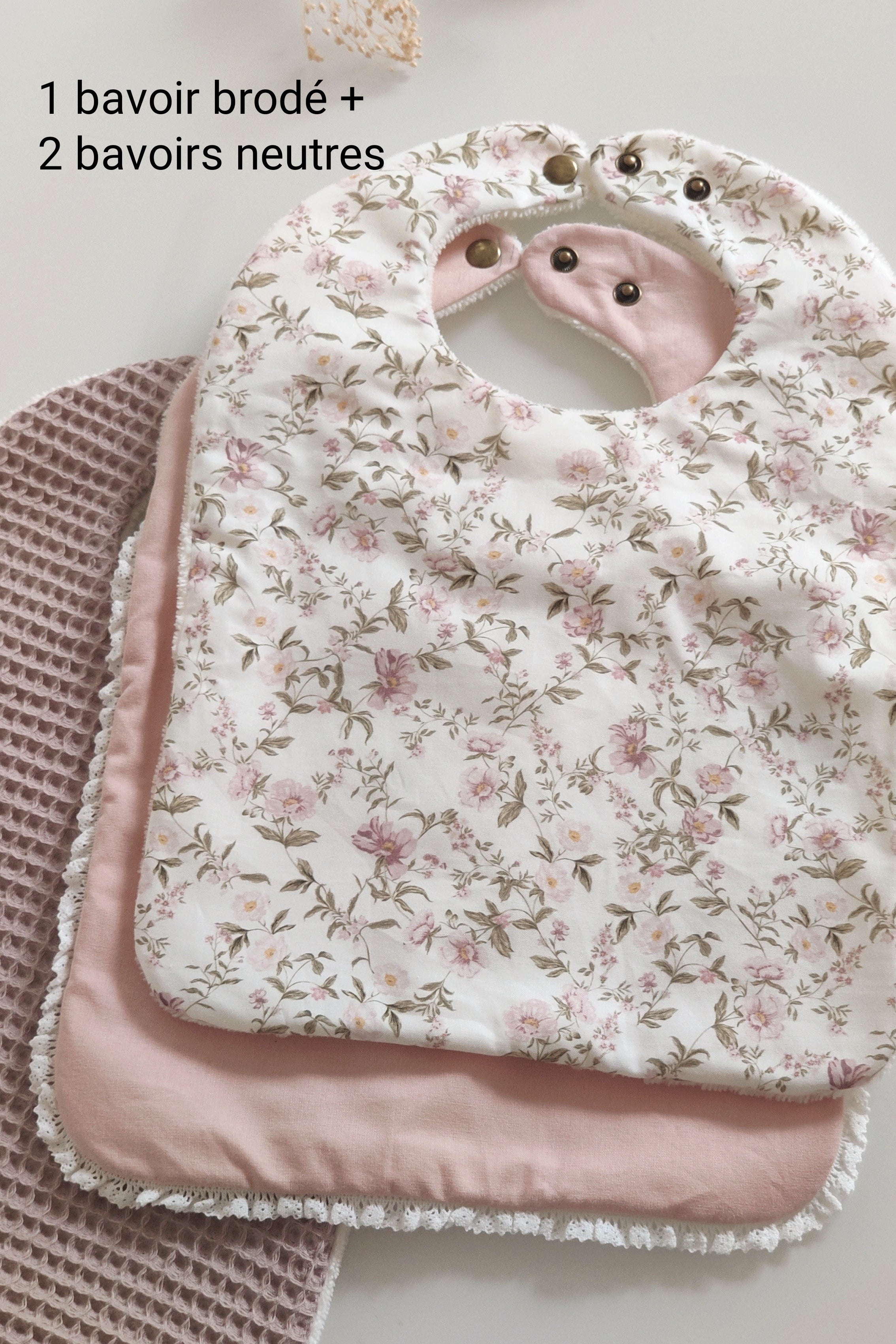 Lot de 3 bavoirs dentelle - Rose clair