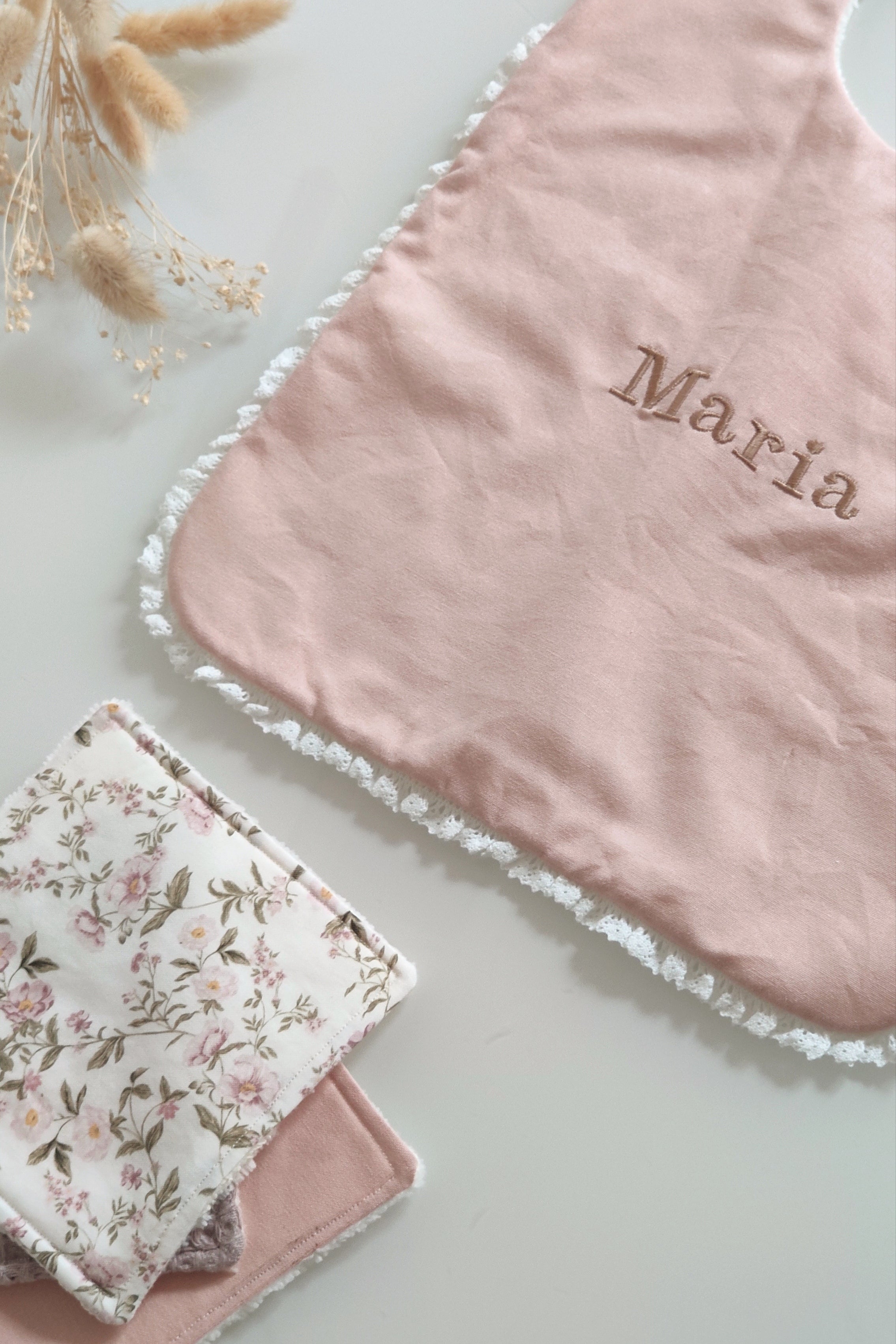 Lot de 3 bavoirs dentelle - Rose clair