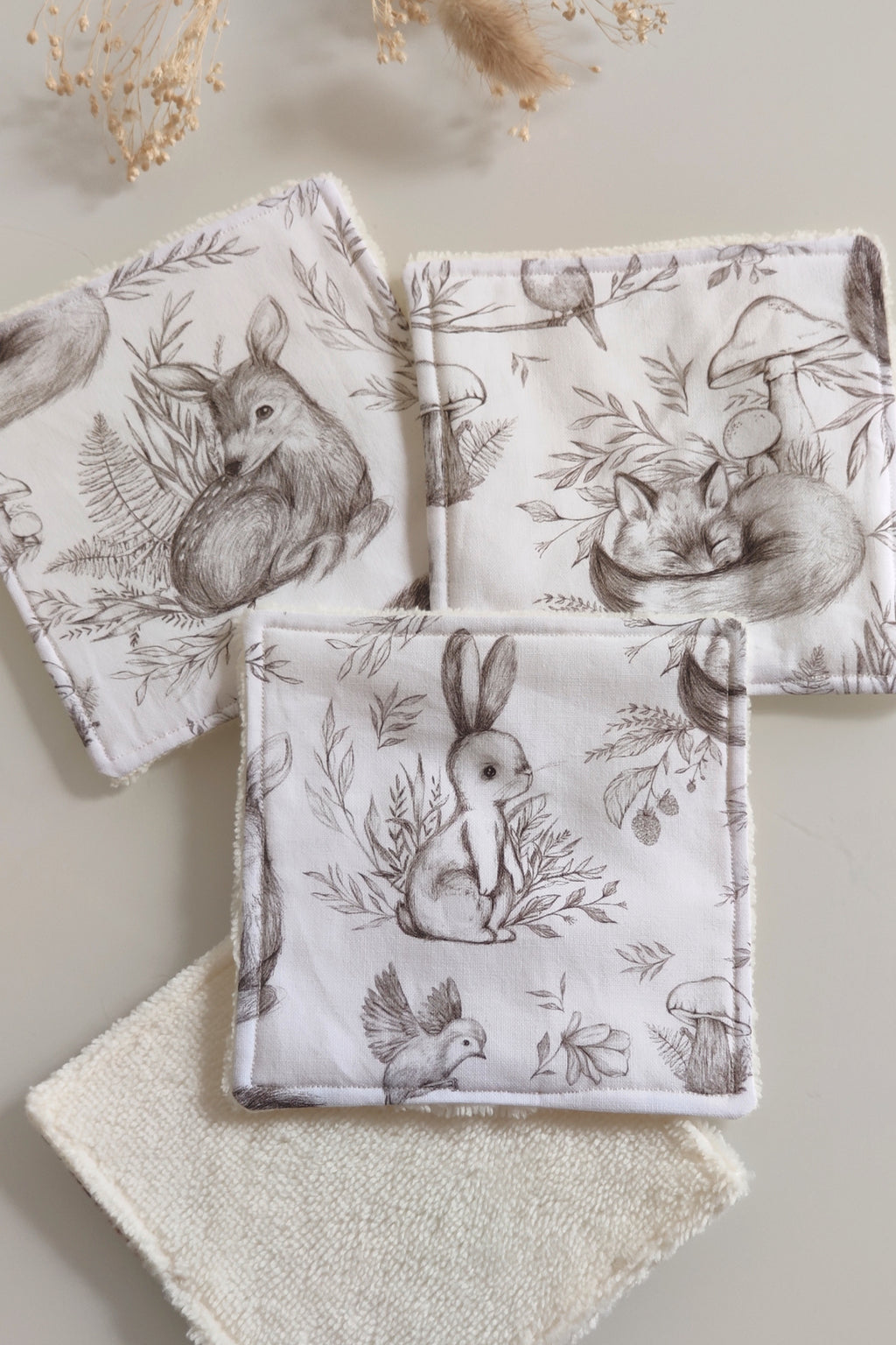 Lingettes lavables réutilisables - Animaux de la forêt