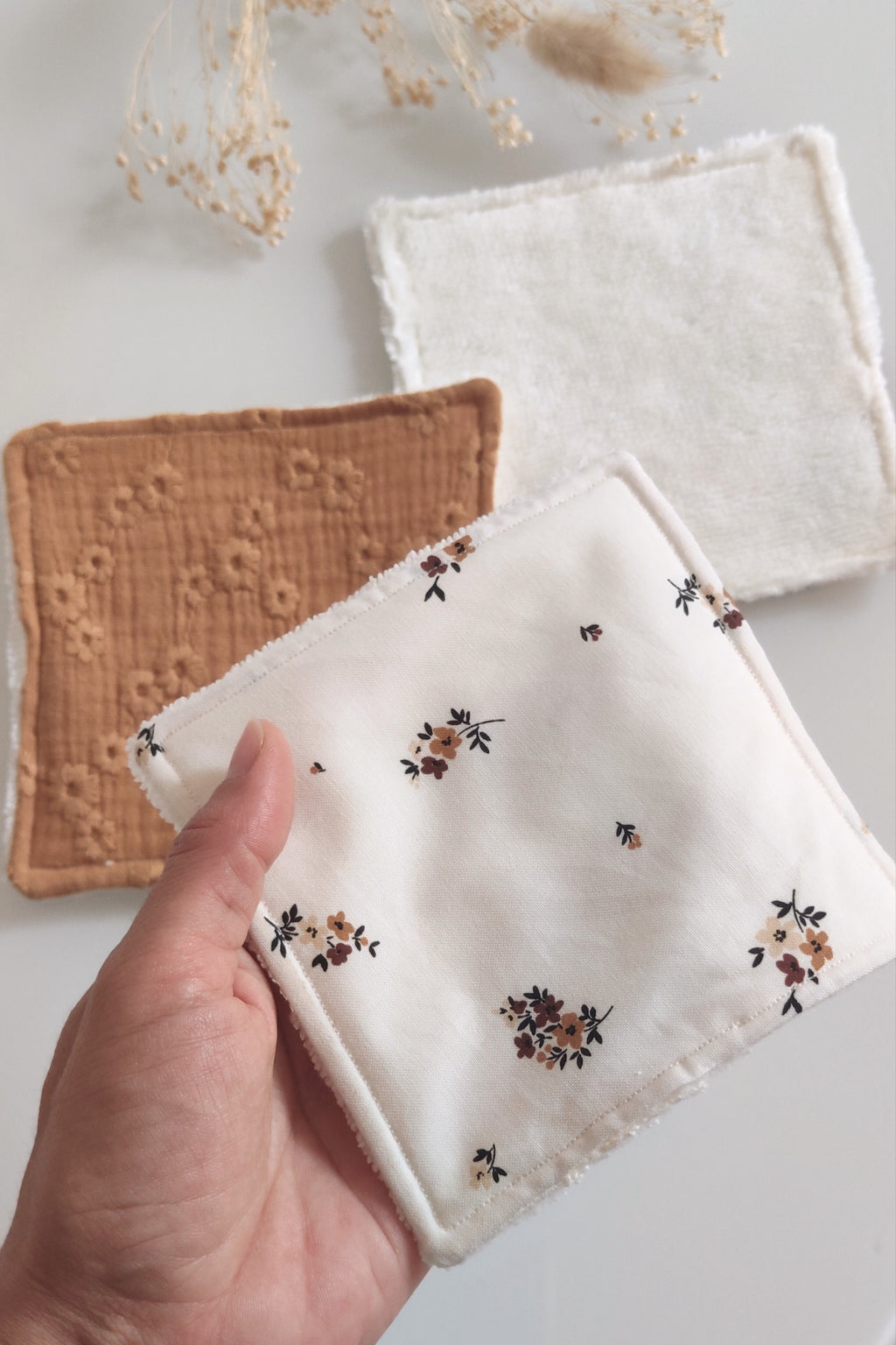 Lingettes lavables réutilisables - Fleurs camel