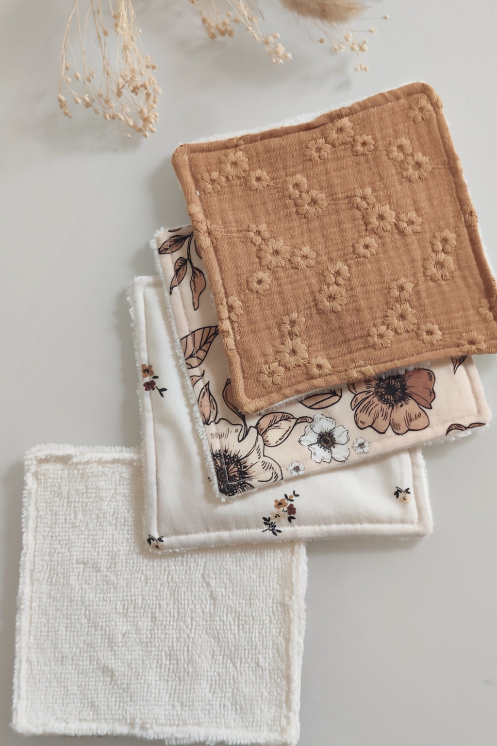 Lingettes lavables réutilisables - Fleurs camel