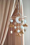 Mobile décoratif lune étoiles - Ocre & Blanc
