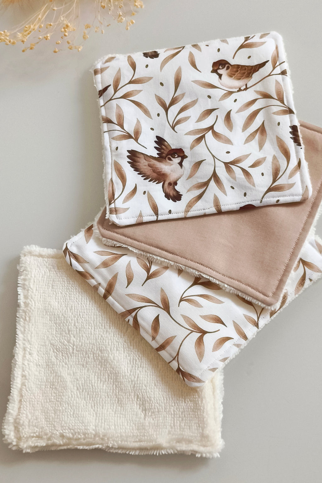 Lingettes lavables réutilisables - Brindilles et oiseaux