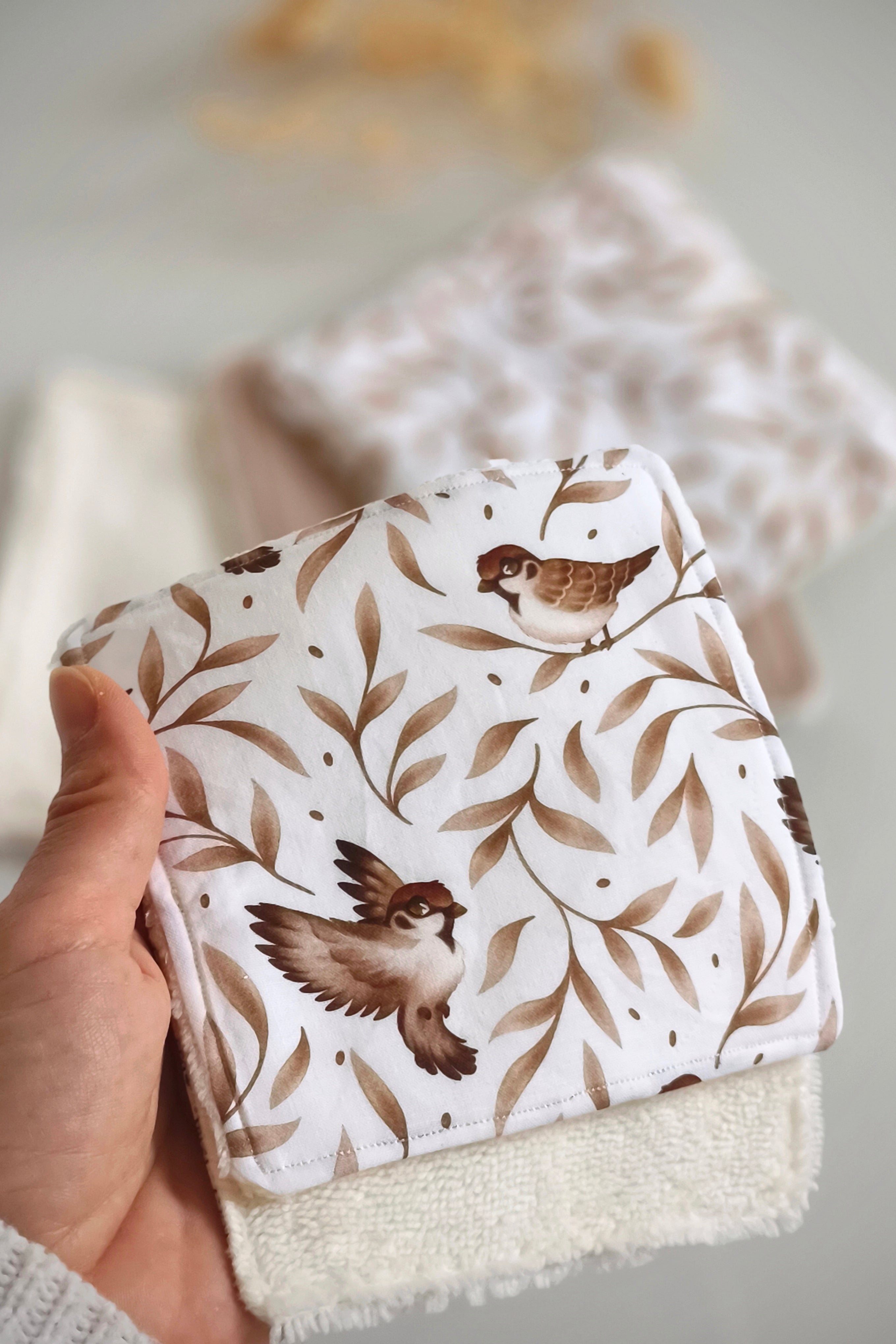Lingettes lavables réutilisables - Brindilles et oiseaux
