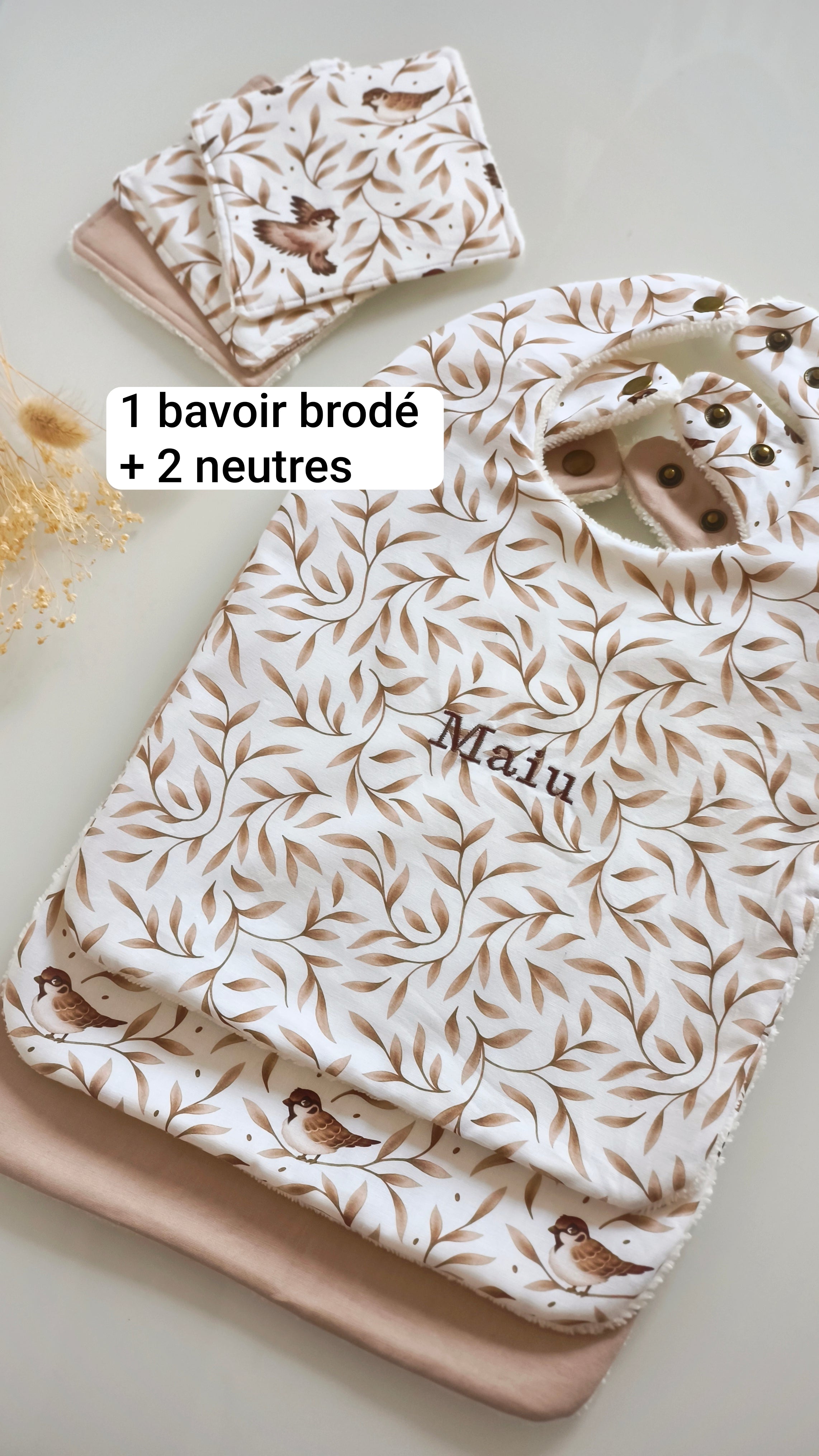 Lot de 3 bavoirs - Oiseaux et brindilles