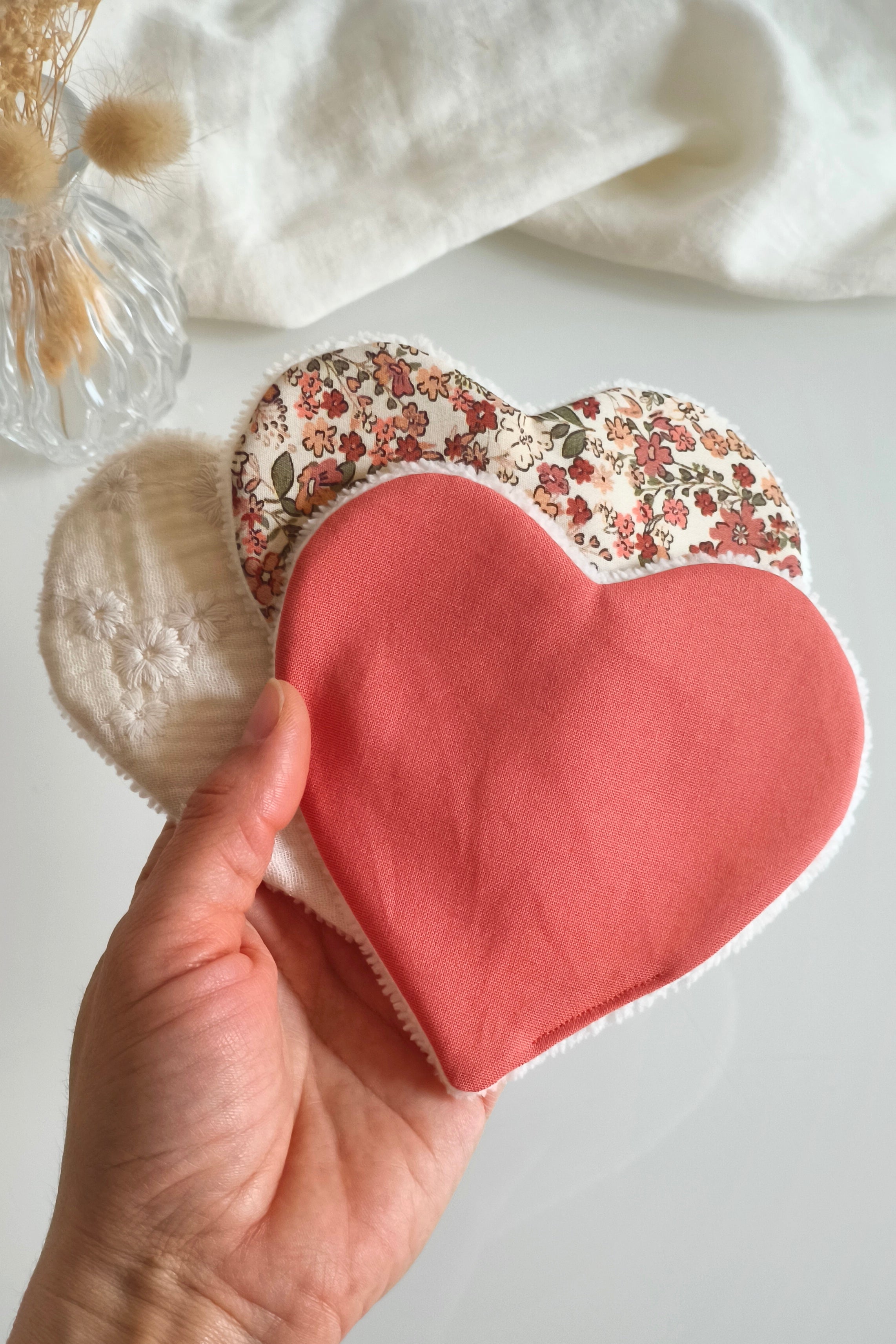 Fête des grands-mères / Lot de 3 lingettes réutilisables cœur ❤️