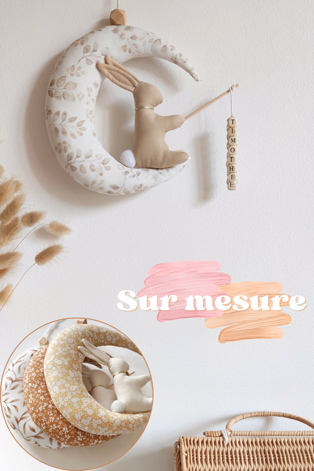 Personnage sur sa lune avec prénom - 100% Personnalisable