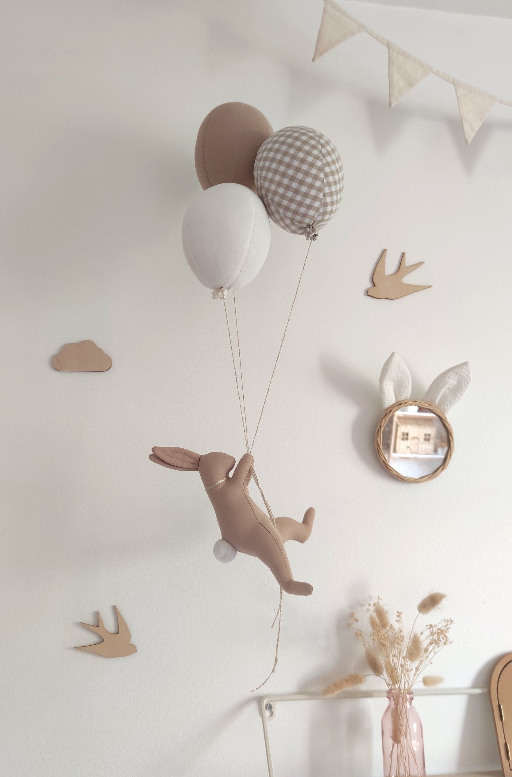 Lapin & ballons - Vichy Beige