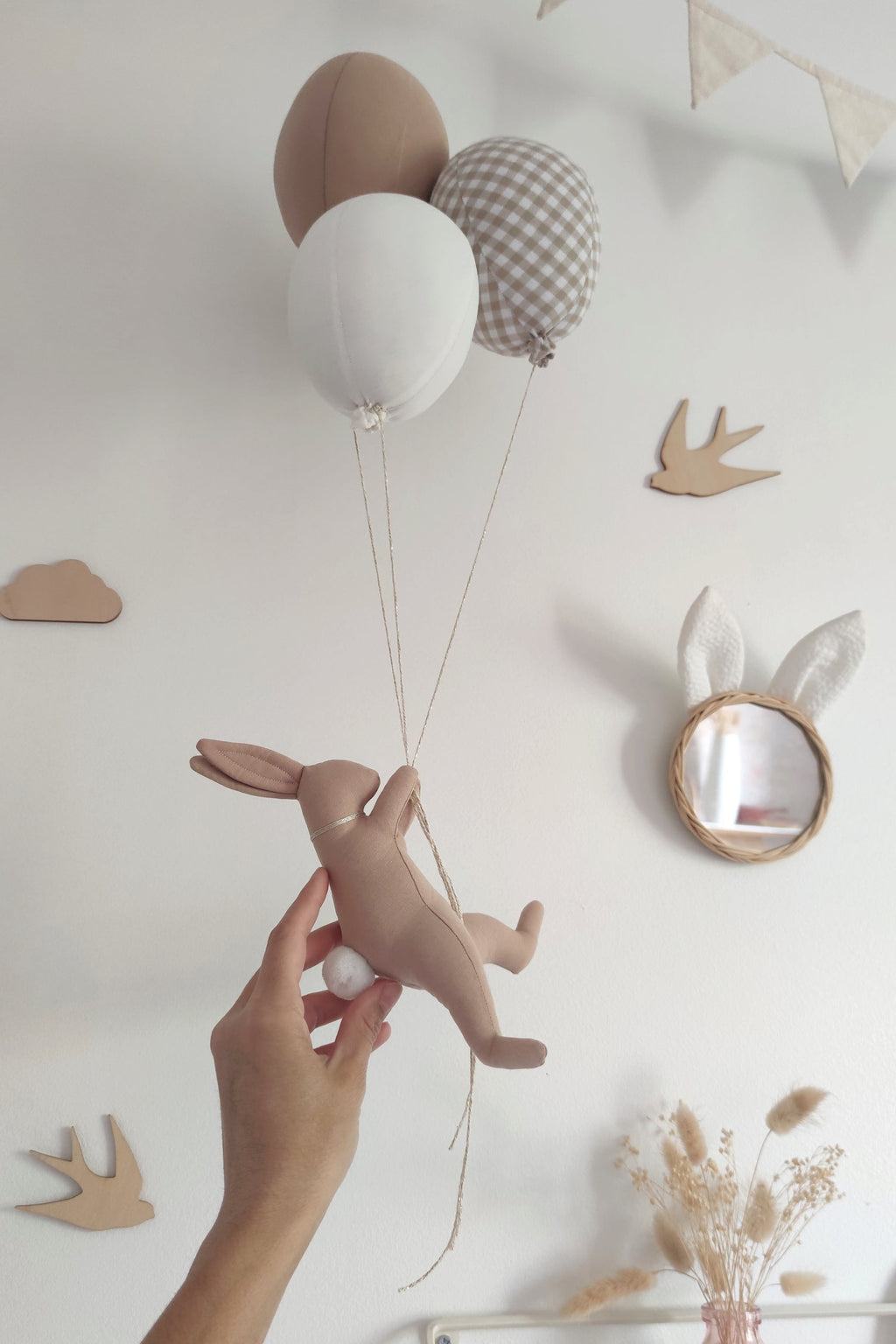 Lapin & ballons - Vichy Beige