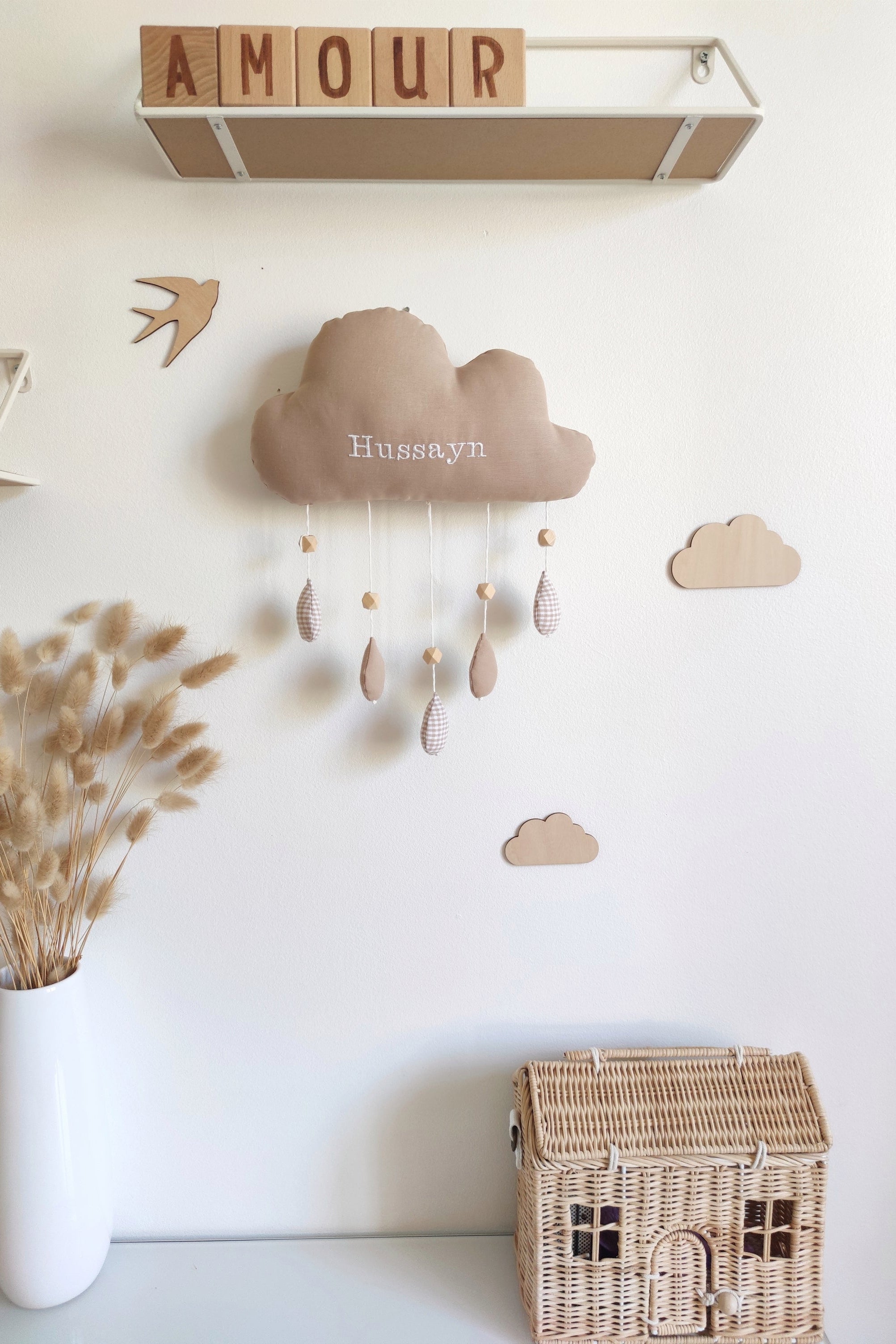 Nuage avec prénom - Beige Vichy