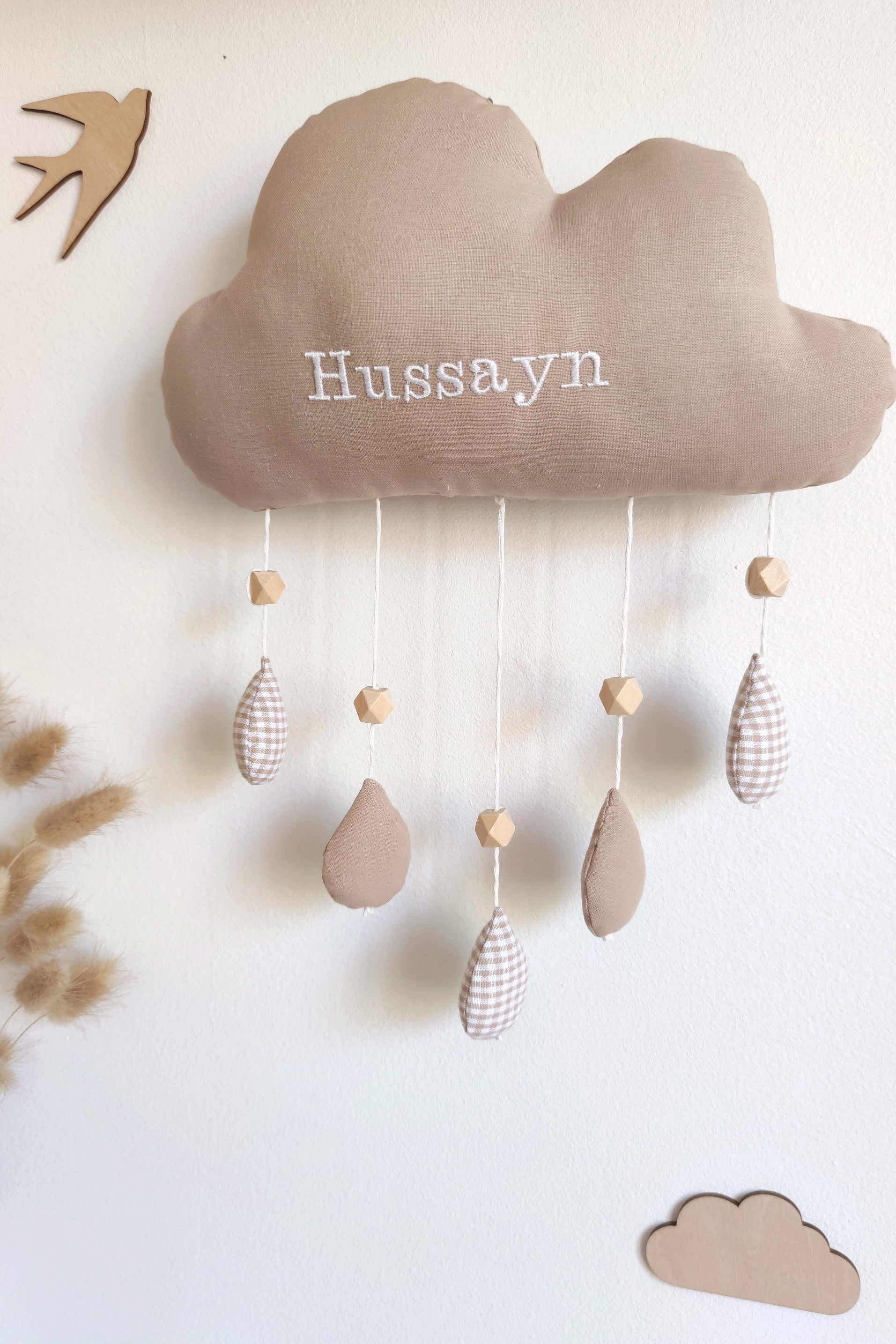 Nuage avec prénom - Beige Vichy